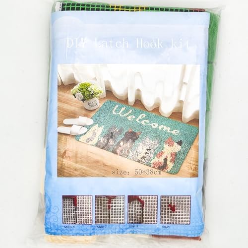 Howie's Latch Hook Kit, DIY Cats Rug Crochet Yarn Kits for Adults, Color Preprinted Pattern Embroidery Decoration (Cats-Welcome, 19.69 x 14.96 inch) - Image 2