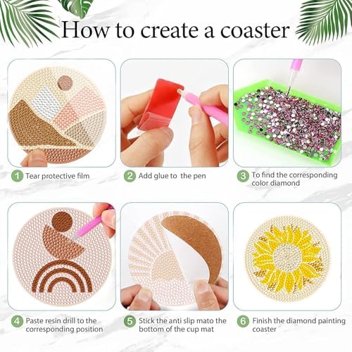 DOTSOPS 6 Pcs Diamond Art Kits for Adults Diamond Art Coasters with Holder - Image 3