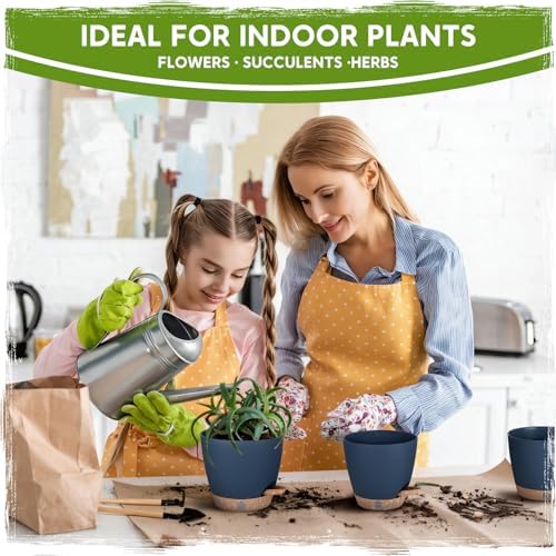 Self-Watering Pots for Indoor Plants with Visible Water Window,5/6/6.5/8/10 Inch Outdoor Flower Pots with Drainage Holes & Reservoir for Patio, Home Decor (Blue) - Image 7