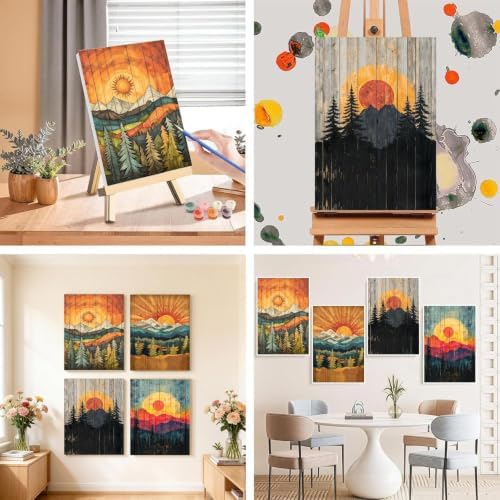4 Pack Framed Paint by Numbers Kit for Adults with Wooden Easel - Sunset Landscape Paint by Numbers with Frame for Beginners, Adult Paint by Number Kits Framed Canvas for Home Decor Gift 8x12 Inch - Image 3