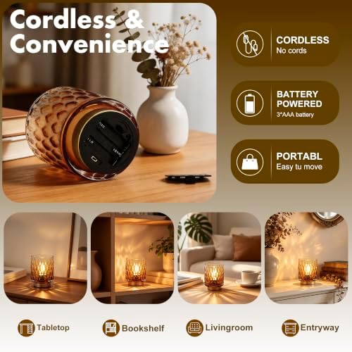 Battery Operated Table Lamp,Cordless Small Decorative Lamp,Amber Gradient - Image 4