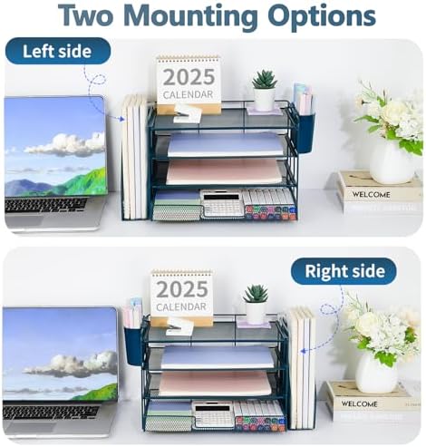 OPNICE Desk Organizer, 4-Tier Desktop File Organizer with Drawer and Pen Holders, Office Desk Accessories, File Sorters, Workspace Organizers for Office Supplies(Dark Blue) - Image 2