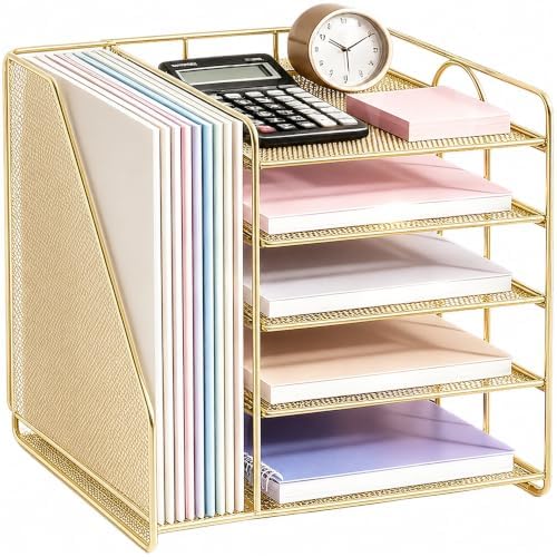 OPNICE Desk Organizer, 5-Tier Paper Organizer Letter Tray, Gold by OPNICE