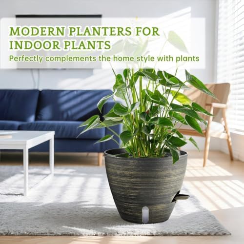 ZMTECH 10 Inch Self Watering Pots for Indoor/Outdoor Plants, Gold Bronze Large Plastic Planter with Water Level Indicator, Drainage Hole & Removable Saucer for Garden Flowers, Deco Plant Container - Image 2