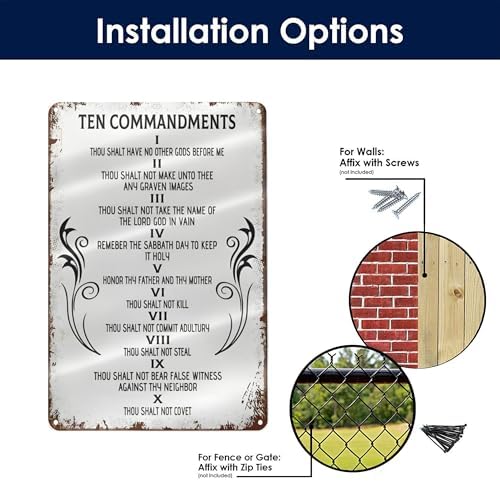 Vintage Ten Commandments Wall Decor Antique Bible Verse Christian Sign Metal Tin Sign 10 Commandments Wall Art Motivational Posters for Home Bedroom Living Room Office Room Decor 8x12 Inch - Image 4