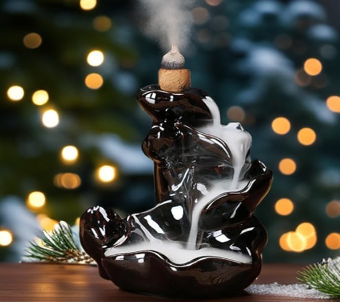 Waterfall Incense Burner, Lotus Backflow Incense Holder Ceramic Censer Cones Sticks Porcelain Holder with 60 Free Mixed Aromatherapy Cones - Image 4