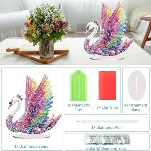 Diamond Painting Kits for Adults Beginners, 5D Full Drill Swan Crystal Art Desktop Ornament, DIY Single Sided Home Office Desk Decor, Creative Craft Gift Set with Tools - Image 3