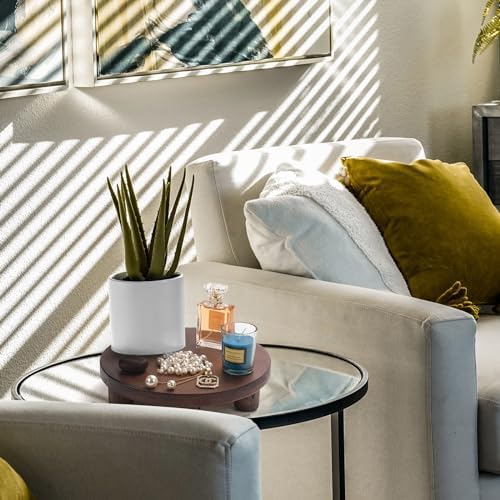 Wood Riser for Decor, 2 Pack Wood Pedestal Stand for Display, Round Wooden Tray for Kitchen Counter, Wooden Pedestal Stand for Plant Pot Indoor (Round - Brown) - Image 4