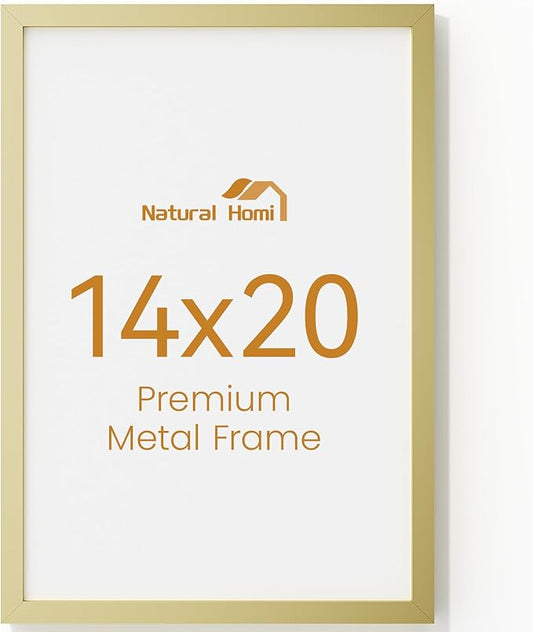 14x20 Aluminum Metal Picture Frame,Tempered Glass Gold Photo Frame 14x20 for Family Photo,Posters,Art,Document to Wall Mount Horizontally or Vertically
