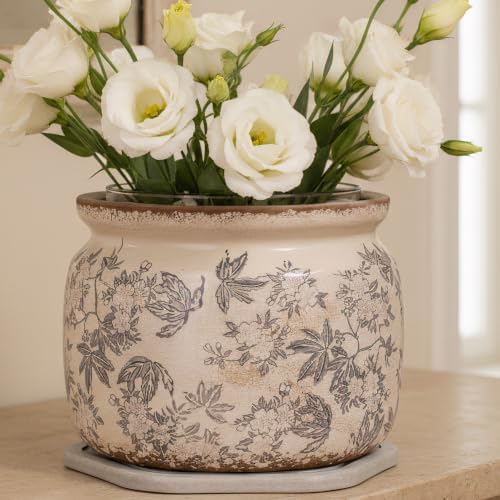 Farmhouse Ceramic Plant Pots with Decorative Saucer, Gifts for Plant Lovers - Image 6