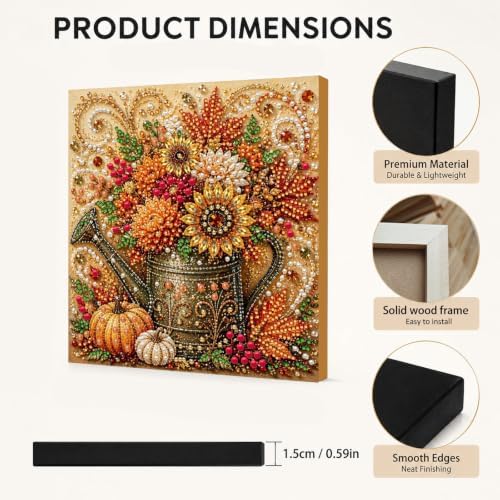 DIY Pearl Painting Kit for Adults, Autumn Watercan Fall Art with Wood Frame, 20x20cm Self-Adhesive Pearl Diamond Craft, Autumn Wall Decor Gift for Women, Beginners Relaxing Hobby Kit - Image 6