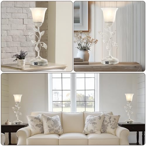 Set of 2 Rustic Touch Table Lamps for Bedroom 2 USB C+A - Image 3