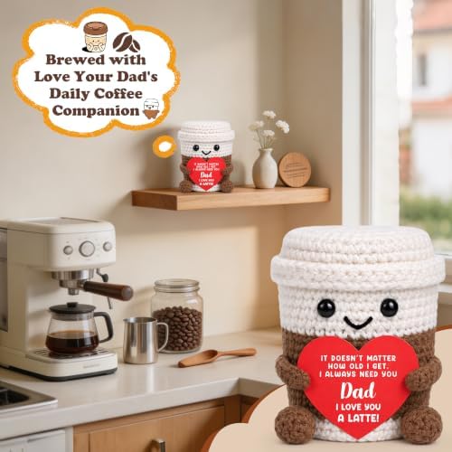Dad Birthday Gifts from Daught Son Kids, Christmas Dad Gifts for New Daddy, Best I Iove You Gift for Step Bonus Dads Father, Funny Handmade Crochet Coffee Mug Cup for Coffee Lover Daddy Gift - Image 6