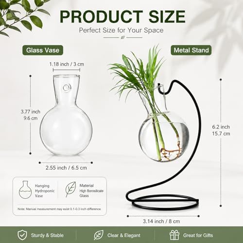 Desktop Glass Plant Propagation Station with Metal Stand,Tabletop Plant Terrarium,Hydroponics Vase for Propagating Hydroponic Office Garden Home Decor, for Weddings, Centerpieces (2) - Image 2