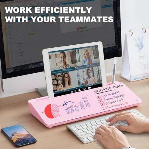 TSJ OFFICE Desktop Whiteboard Dry-Erase-Board - Computer Keyboard Stand White Board Surface Pad with Drawer, Desk Organizers with Accessories for Office, Home, School Supplies - Complete Pink - Image 2