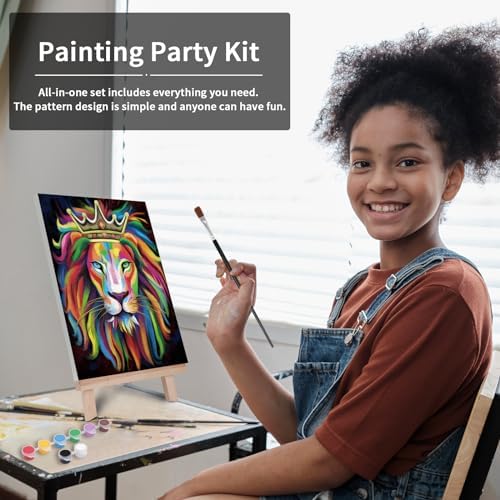 Paint and Sip Kit for Adults, Pre Drawn Canvas to Paint Art Party Supplies Painting Set for Beginner Gift Favor, 1 Easel, 8 Acrylic Colors,3 Brushes,1 Pallet (Lion King, 8x10 in) - Image 3