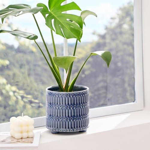 STHIE 5 Inch Ceramic Planters for Indoor Plants, Blue Cactu Snake Plant Pot - Image 3