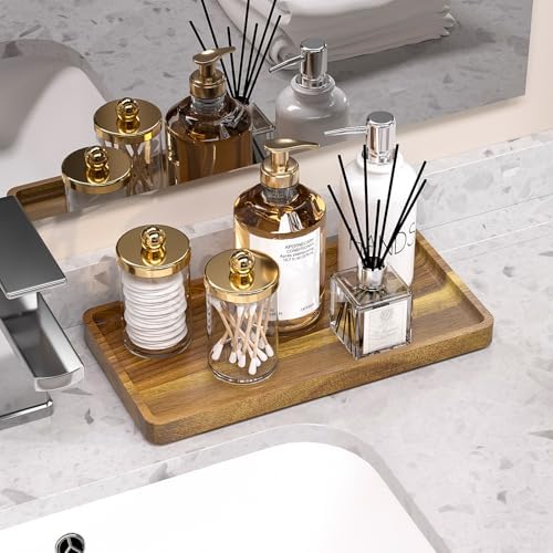 WEENSON Acacia Wood Bathroom Vanity Tray for Soap Dispenser, Toiletries, Makeup, Perfume, Decor, Kitchen Tray for Counter Salt Spice, Toilet Tank Tray for Candle, Nightstand 11.8"x6.1" - Image 2