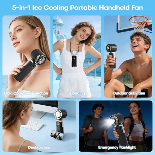6000mAh Portable Handheld Fan with Ice Cooling, 199 Levels Stepless Speed, 20H Long Battery Life, 20000RPM Turbo Fan Rechargeable Personal Mini Fan for Travel, Outdoor, Makeup - Image 6