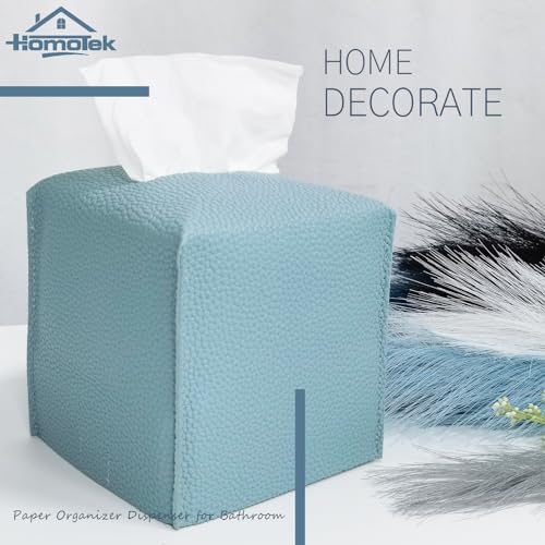 HOMOTEK 2 Pack Tissue Box Cover, Square PU Leather Tissue Holder, Decorative Facial Tissue Cube Paper Organizer Dispenser for Bathroom, Night Stands, Desk, Car 5X5X5'' - Aqua Blue, Pebble Grain - Image 5