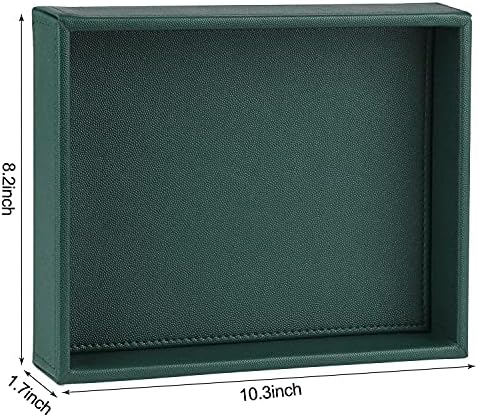 HofferRuffer Faux Leather Decorative Tray, Elegant Desktop Storage Organizer, Decorative Catchall Perfume Tray, Nightstand or Dresser Vanity Tray Organizer, 10.2 x 8.4 x 1.8 inches (Dark Green) - Image 6