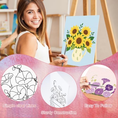 8 Pack Pre Drawn Canvas Painting Kits for Adults Sip and Paint Kit - Image 3
