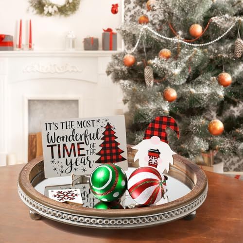KULEDM Handmade Wooden Serving Tray, Small Beaded Coffee Table Tray Decor, Mirror Round Decorative Tray for Coffee Table, Dining Room Table Entryway and Living Room Table, TR700 - Image 4