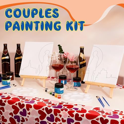 Yeaqee 13 Pcs Sip and Paint Kit for Adults Stretch Canvas Date Night Valentines Painting Kit Supplies Art Painting Set Outline Design Blank Stretch Canvas for Couple Party(Moonlit Couple,8x10) - Image 5