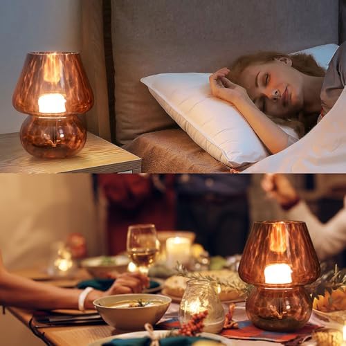 ULAROOM USB Plug-in Vintage Mushroom Lamp Small Bedside Table Lamp with 3 Temperature LED Bulb,Free Dimming Nights Light for Bedroom/Living Room/Entryway/Corner Decor New Home Gift (Golden Amber) - Image 5