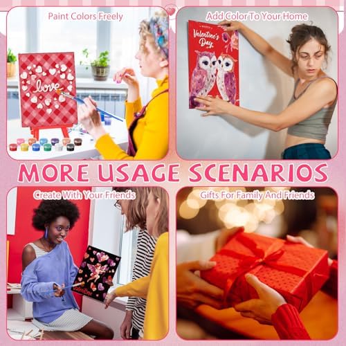 Blosssound 10 Set Valentine's Day Pre Printed Canvas Heart Pre Drawn Canvas Painting with Easel Kits 5" x 7" Outline Painting Panels for Beginners, DIY Craft Project, Home Decors - Image 5