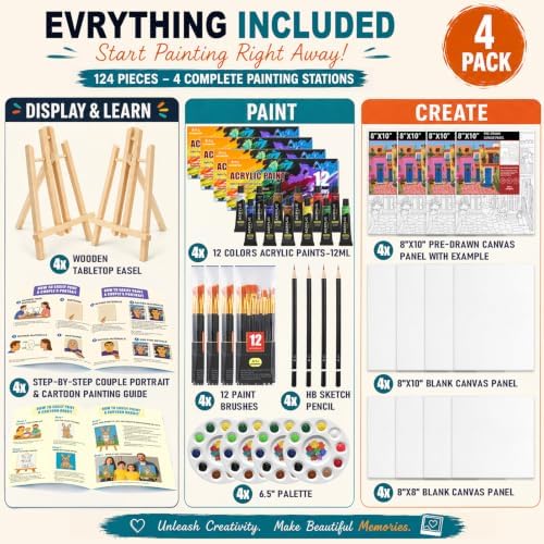 4 Pack Paint Set for Couples and Families with Portrait & Cartoon Guides - Image 2