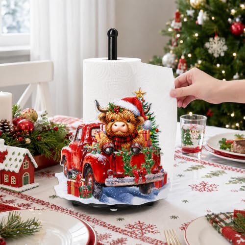 Christmas Highland Cow Paper Towel Holder, Farmhouse Xmas Kitchen Countertop Decor, Highland Cow Paper Towel Roll Stand, Christmas Housewarming Birthday Gift for Women Mom - Image 5