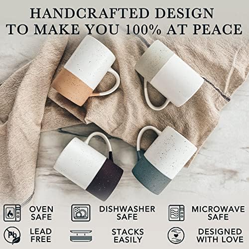 MORA Ceramics 12oz Coffee Mug Set of 4 - Ceramic Tea Cups with Handle - Microwave and Dishwasher Safe, Perfect For Cup or Mug Lovers - Rustic Matte Glaze, Modern Design Mugs - Assorted Colors - Image 4