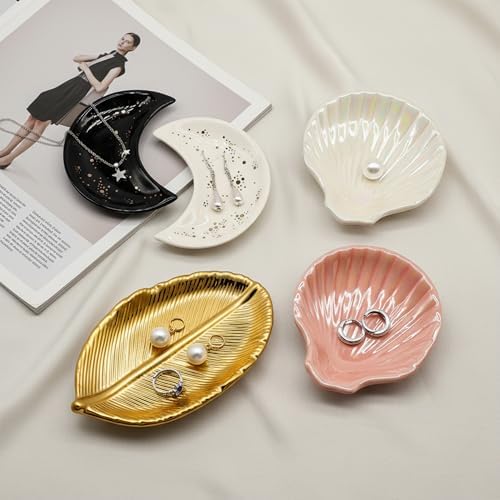 Ceramic Jewelry Tray, Decorative Trinket Dish for Rings, Earrings, Bracelet, Watch & Keys, Small Ceramic Jewelry Holder for Vanity, Dresser & Home Decor (Leaf – Metallic Gold) - Image 6