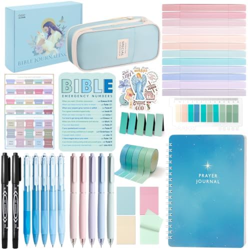XKDOUS 50 Bible Study Supplies Journaling Kit with Journal and Case, Blue by XKDOUS