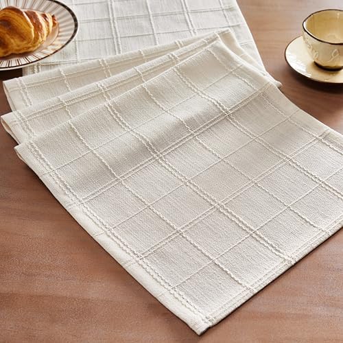 ZeeMart Linen Checked Farmhouse Table Runner, 13x108 Inches Ivory by ZEEMARTONLINE