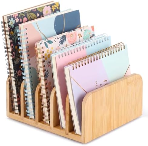 Lineshading Bamboo Letter Organizer, 5 Compartments Desk Mail Organizer, Desktop Envelope Holder and Letter Sorter, Countertop Paper File Holders with Anti Slip Mat for Home Office(Bamboo Color) by Lineshading