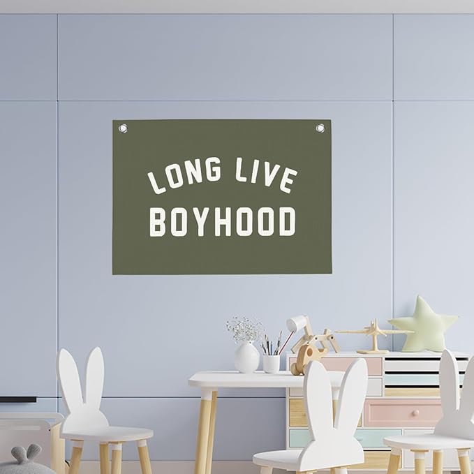 Dark Green Long Live Boyhood Boys Room Playroom Wall Decor Vintage Sports Decor for Nursery Playroom Kids Bedroom Dorm Toddler Decorations 22x28 Inch
