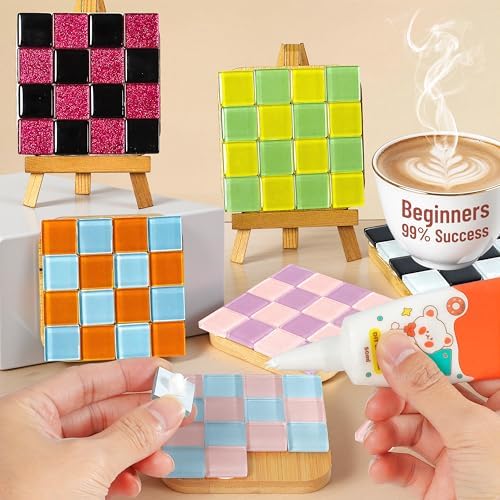 ZAIONE Mosaic Coasters Kits for Beginner: 6 Sets Mixed Color Glass Mosaic Tiles for Crafts with Wooden Coaster Base to DIY Your Own Mosaic Project for Home Decor Mother’s Day Gifts by ZAIONECRAFTSMATERIALSUPPLIES