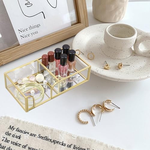Glass Sticky Note Holder,2 Slots Gold Post It Note Dispenser for Desk,3 x 3 Inch Post It Note Holder, Stylish Sticky Note Dispenser for Home Office Desk Table Drawer - Image 3