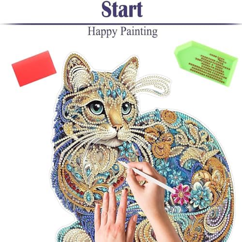 Diamond Painting Kits for Adults Beginners, 5D Full Drill Cat Crystal Art Desktop Ornament, DIY Single Sided Home Office Desk Decor, Creative Craft Gift Set with Tools - Image 6