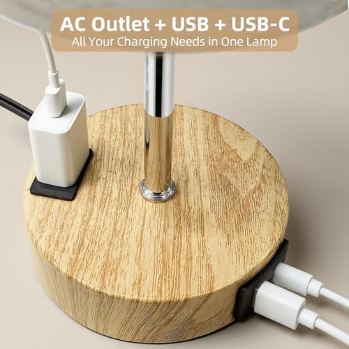 2PCS Table Lamp for Bedroom, Dimmable Touch, AC Outlet, USB A+C - Image 2