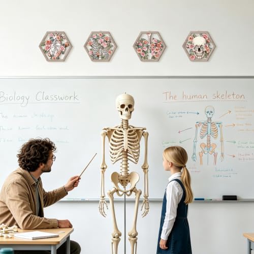 HPNIUB Medical Human Anatomy Wall Decor, Farmhouse Medical Anatomical Hanging Wooden Wall Art, 4 Pieces Pink Floral Heart Skull Anatomy Wood Sign for Nursing Doctor Room Living Room(11''x9.8'') - Image 6