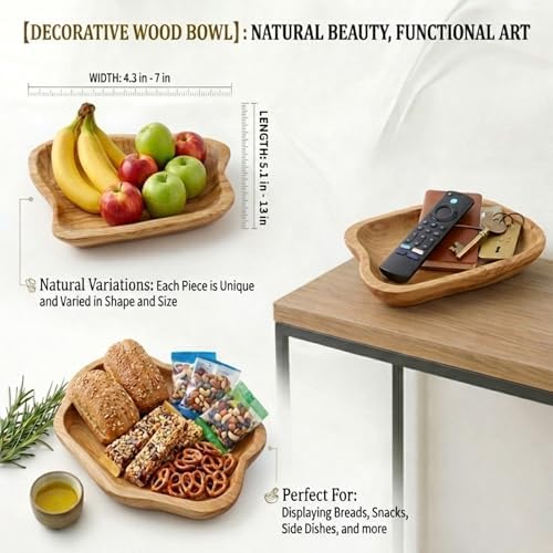 Shallow Wood Fruit Bowl Root Wood Dish Wood Fruit Platter Hand Carved Decor - Image 5