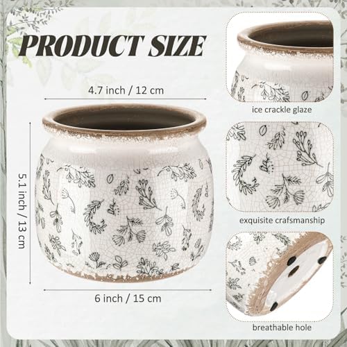 Vintage Planter Large Ceramic Plants Pot Green Leaves Pot - Image 3