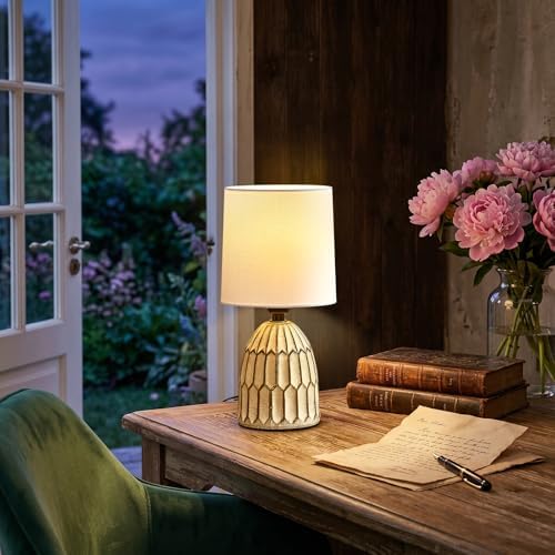 EJIAXIN Small Table Lamp -13.5" Boho Lamp - Bedside Lamps - Farmhouse Rustic Ceramic Table Lamp for Bedroom, Living Room, Nightstand, Office, Side Desk Lamp, End Table Lamp - Image 3