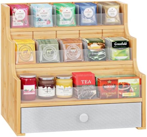 Bamboo Tea Bag Organizer Storage Box Stackable Tea Bag Holder Tea Caddy Box Containers (4-Tier, Large) by X-cosrack