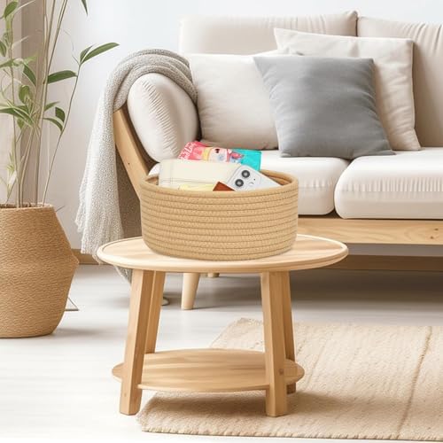 ABenkle Small Woven Basket, Empty Tiny Shallow Storage Basket, Mini Cotton Rope Baskets, Round Decorative Hamper, Basket Storage Bins for Toys, Spa, Socks, Nursery, Living Room - Image 3