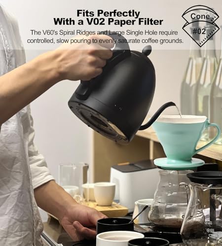 Pour Over Coffee Dripper - Ceramic Cup, Pour Over Coffee Maker Cone, Porcelain Cone, Easy Manual Brew Maker - Strong Flavor Brewer for Home, Cafe, Office - 1-4Cup, V60 Size 02 (Lake Green) - Image 3
