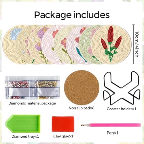 DOTSOPS 8 Pcs Flowers Diamond Art Coasters for Adults with Holder 4 in - Image 2